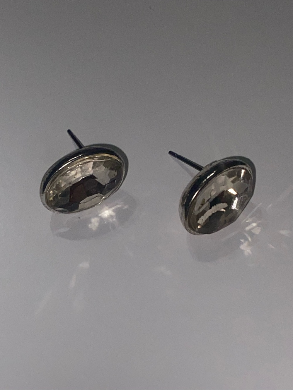 Silver-Tone Faceted Stud Earrings - Crystal Clear